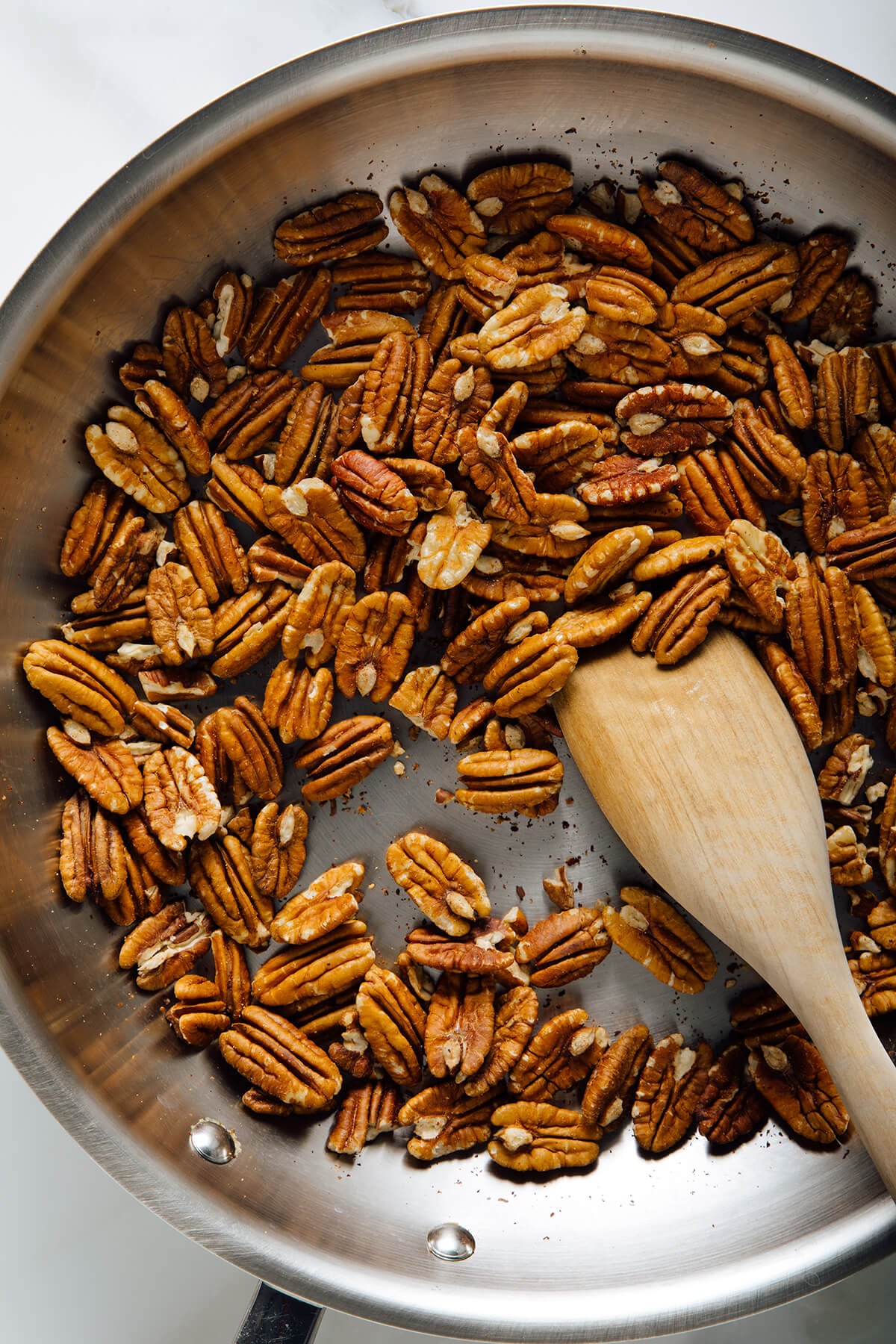 toasted pecans in skillet