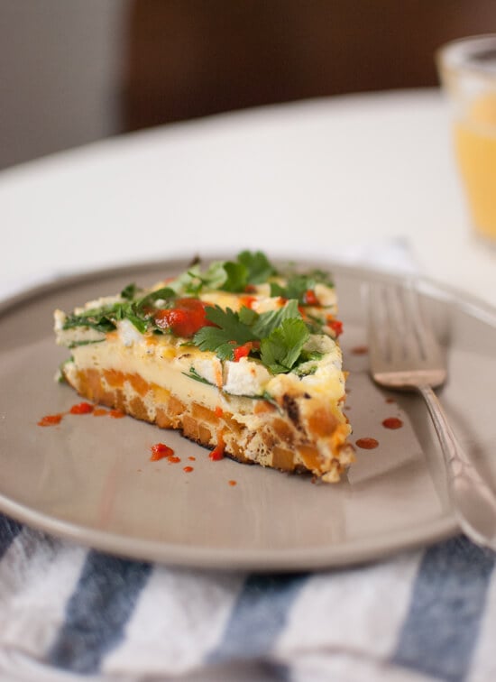 Baby spinach frittata with sweet potato hash crust