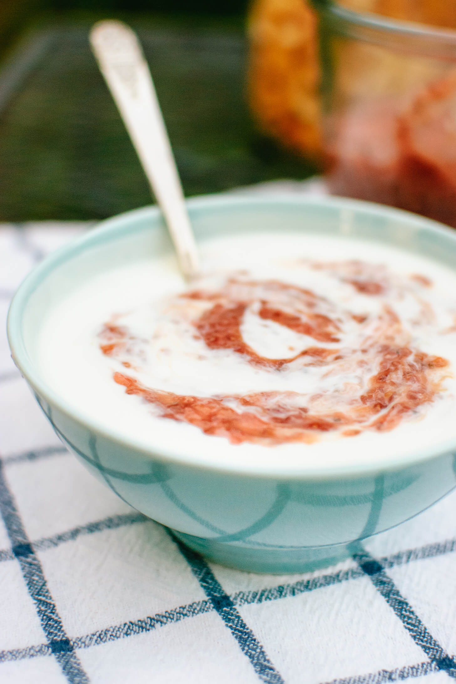 rhubarb chia jam with yogurt