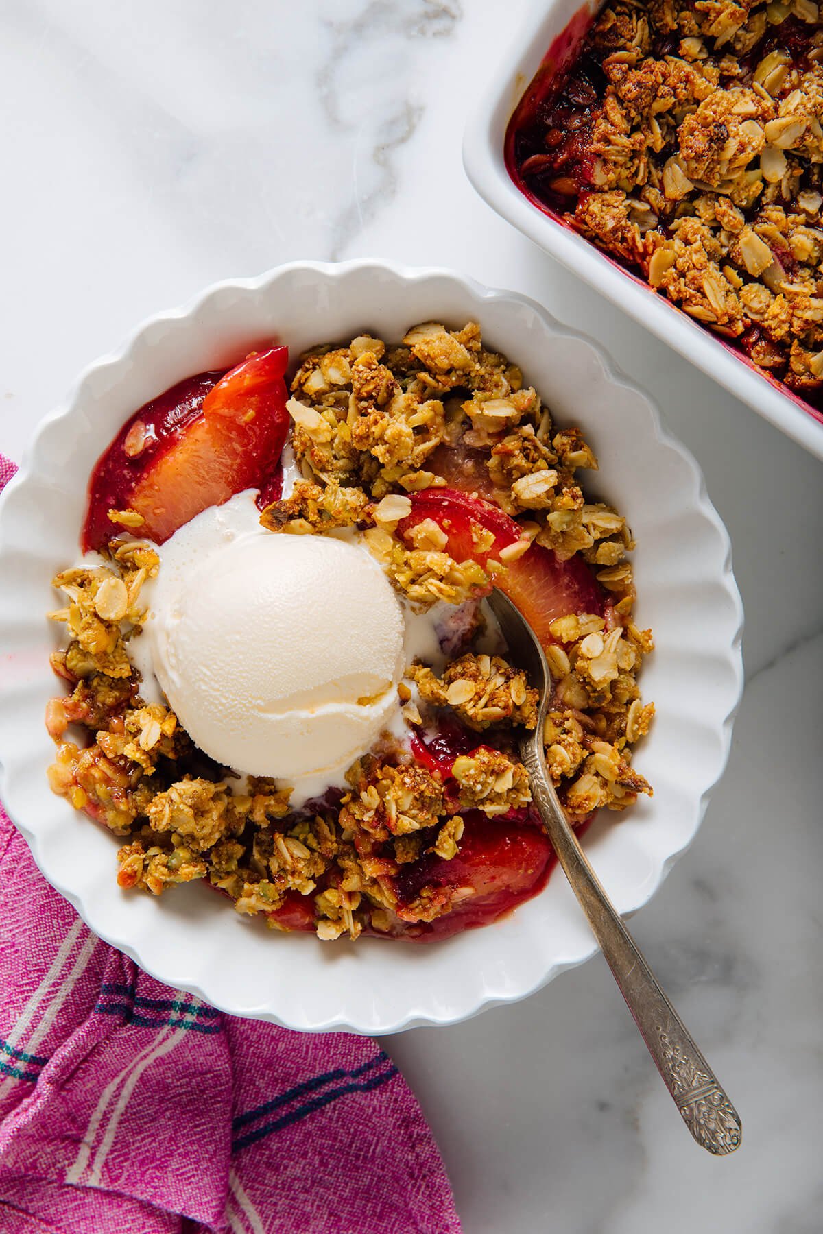 plum crisp with ice cream
