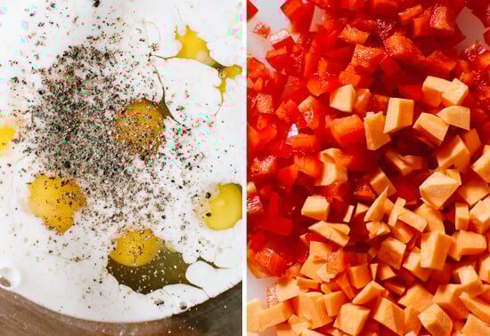 eggs, red pepper and sweet potatoes