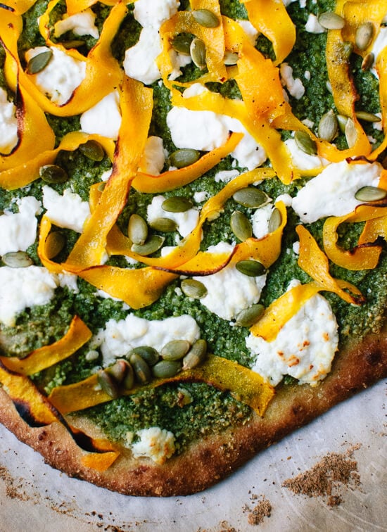 Butternut, pesto and goat cheese pizza recipe - cookieandkate.com