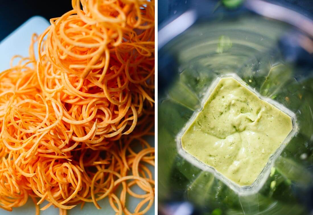 spiralized sweet potatoes