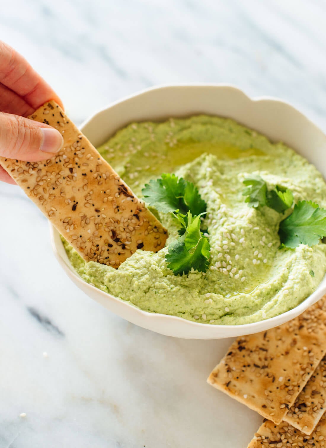 Amazing edamame hummus dipโserve it with crackers, pita bread or veggies! cookieandkate.com