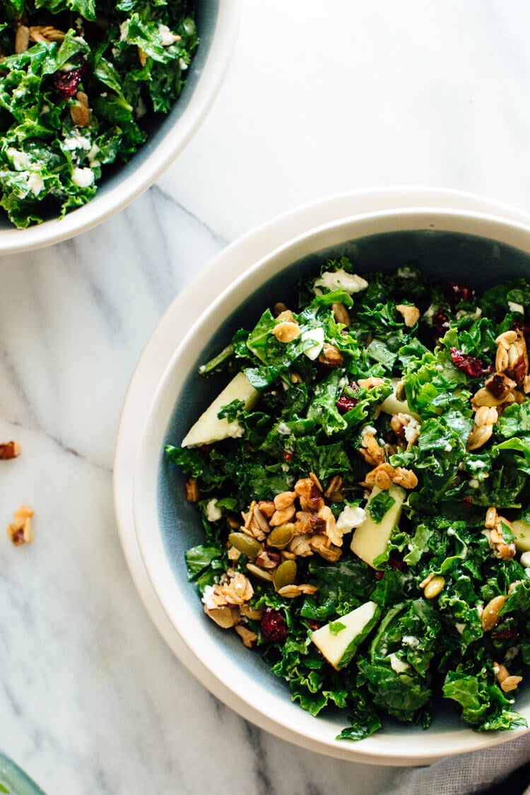 kale apple salad with granola croutons