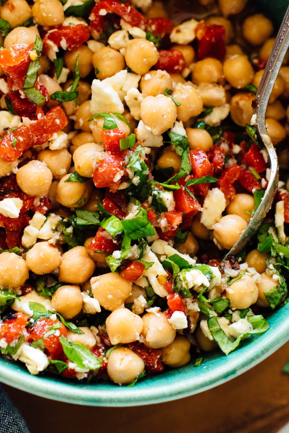 marinated chickpea salad close-up