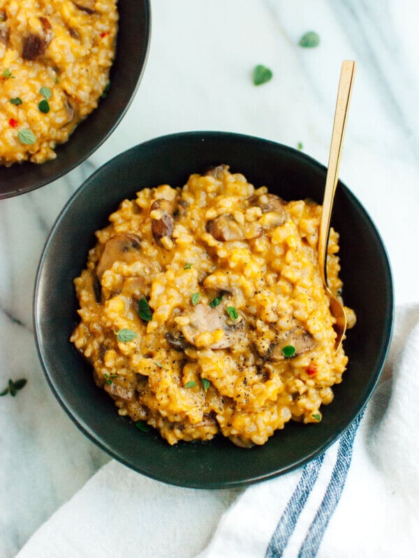 Easy Brown Rice Risotto with Mushrooms and Fresh Oregano