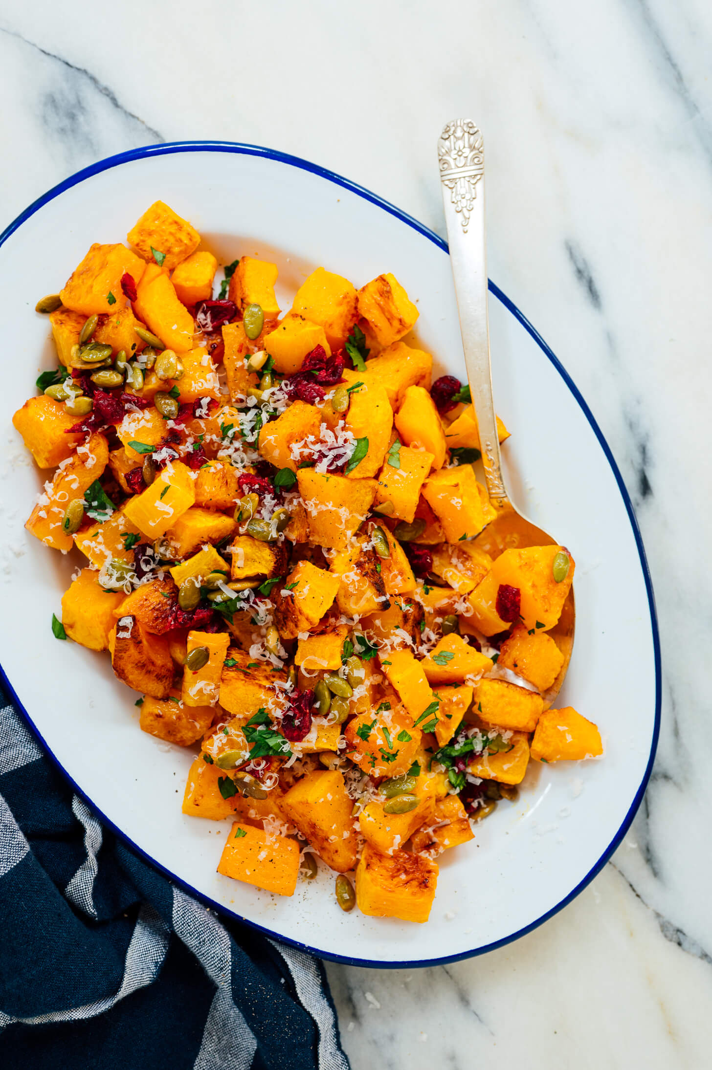 roasted butternut squash on serving platter