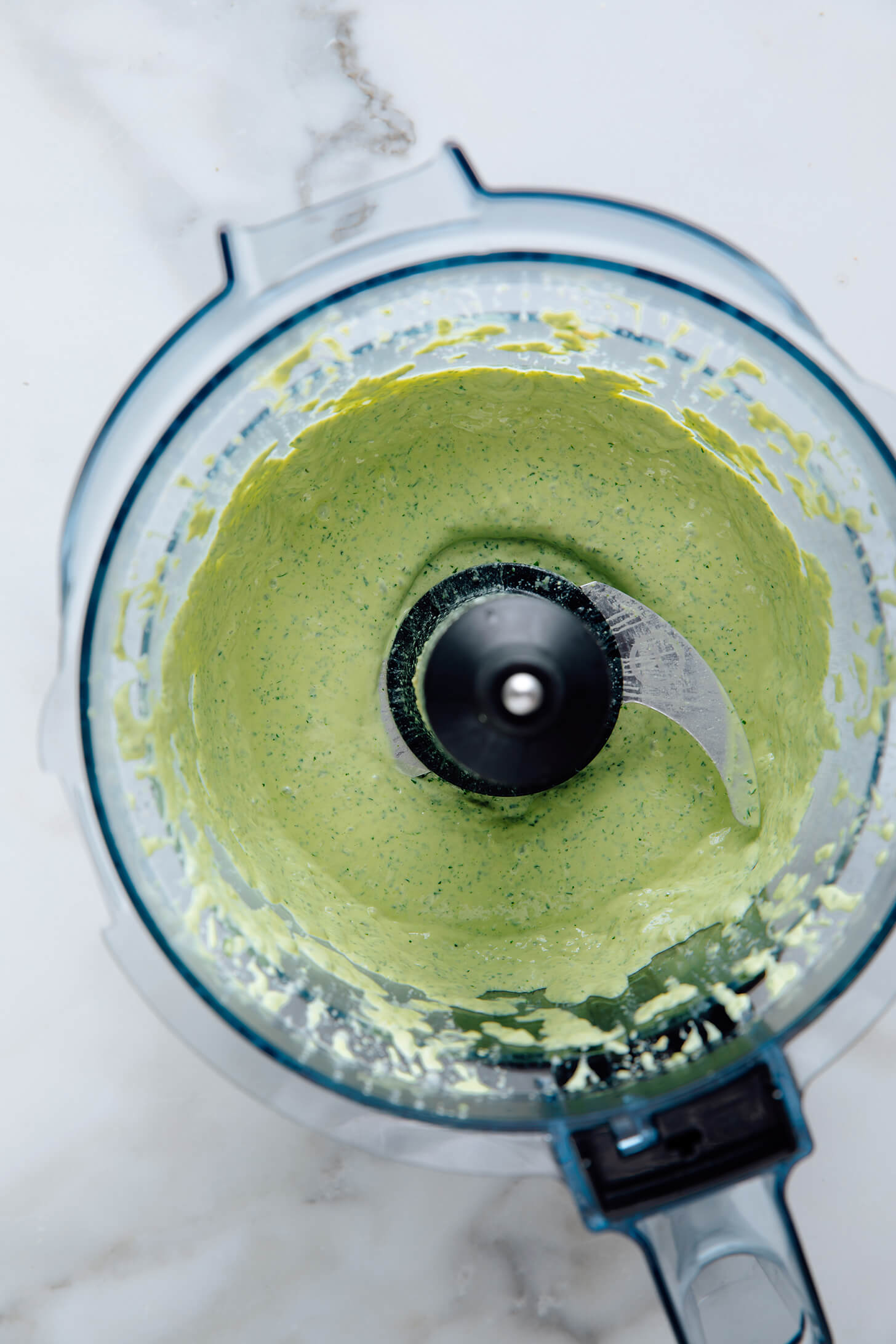 green goddess tahini sauce in food processor